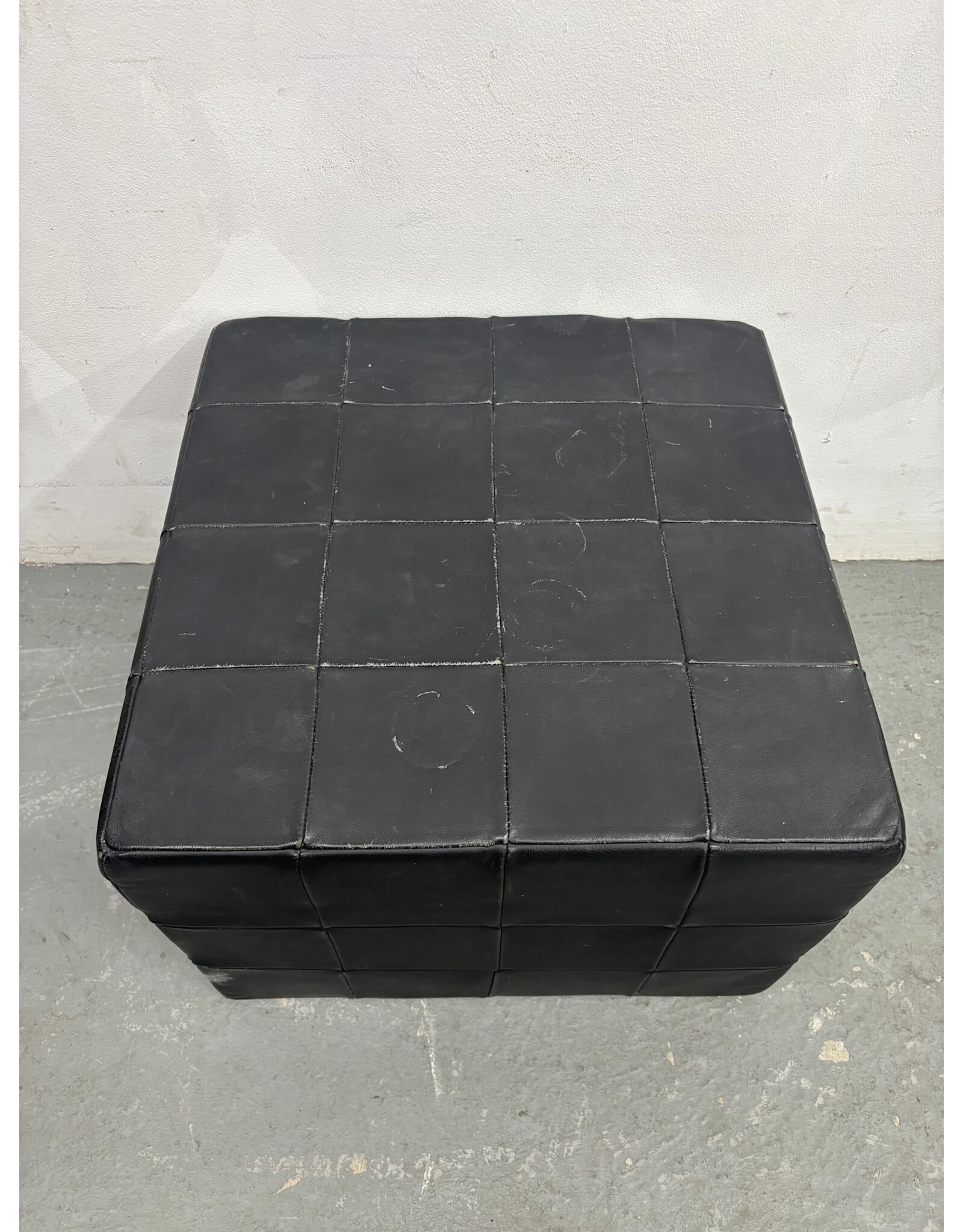 Danish Patchwork Black Leather Ottoman