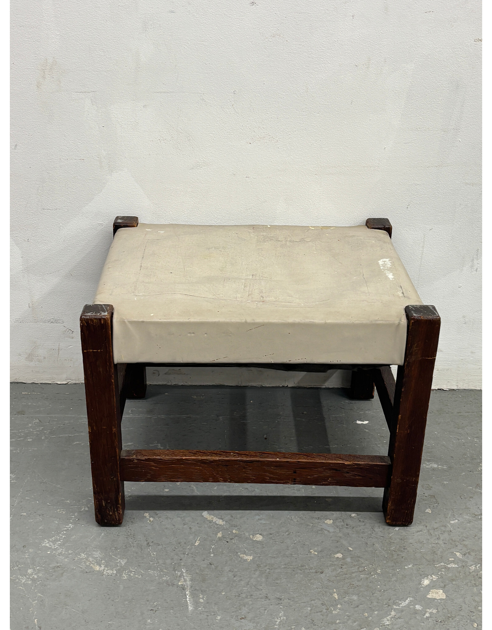Mission Arts & Crafts Footstool with Light Gray Leather