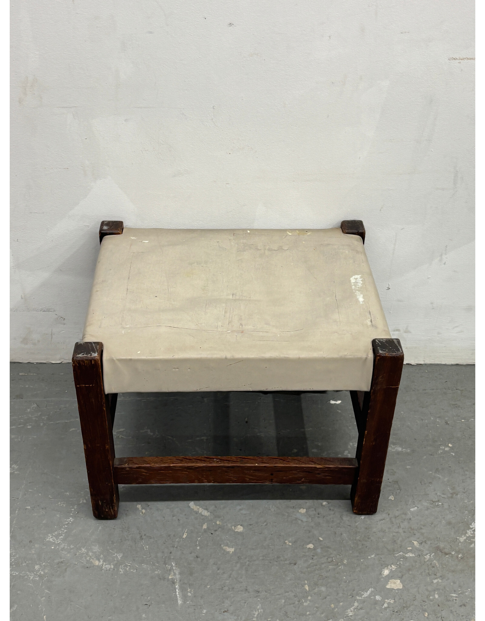 Mission Arts & Crafts Footstool with Light Gray Leather