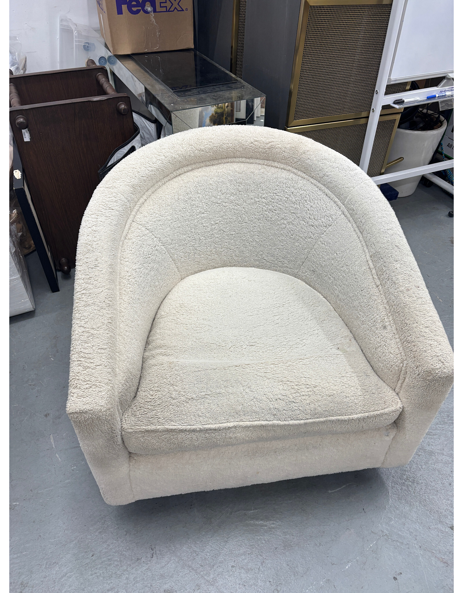 Fuzzy Swivel Barrel Accent Chair