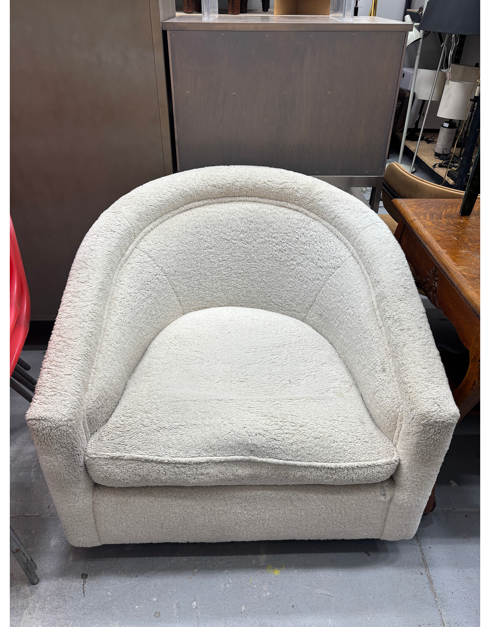 Fuzzy Swivel Barrel Accent Chair