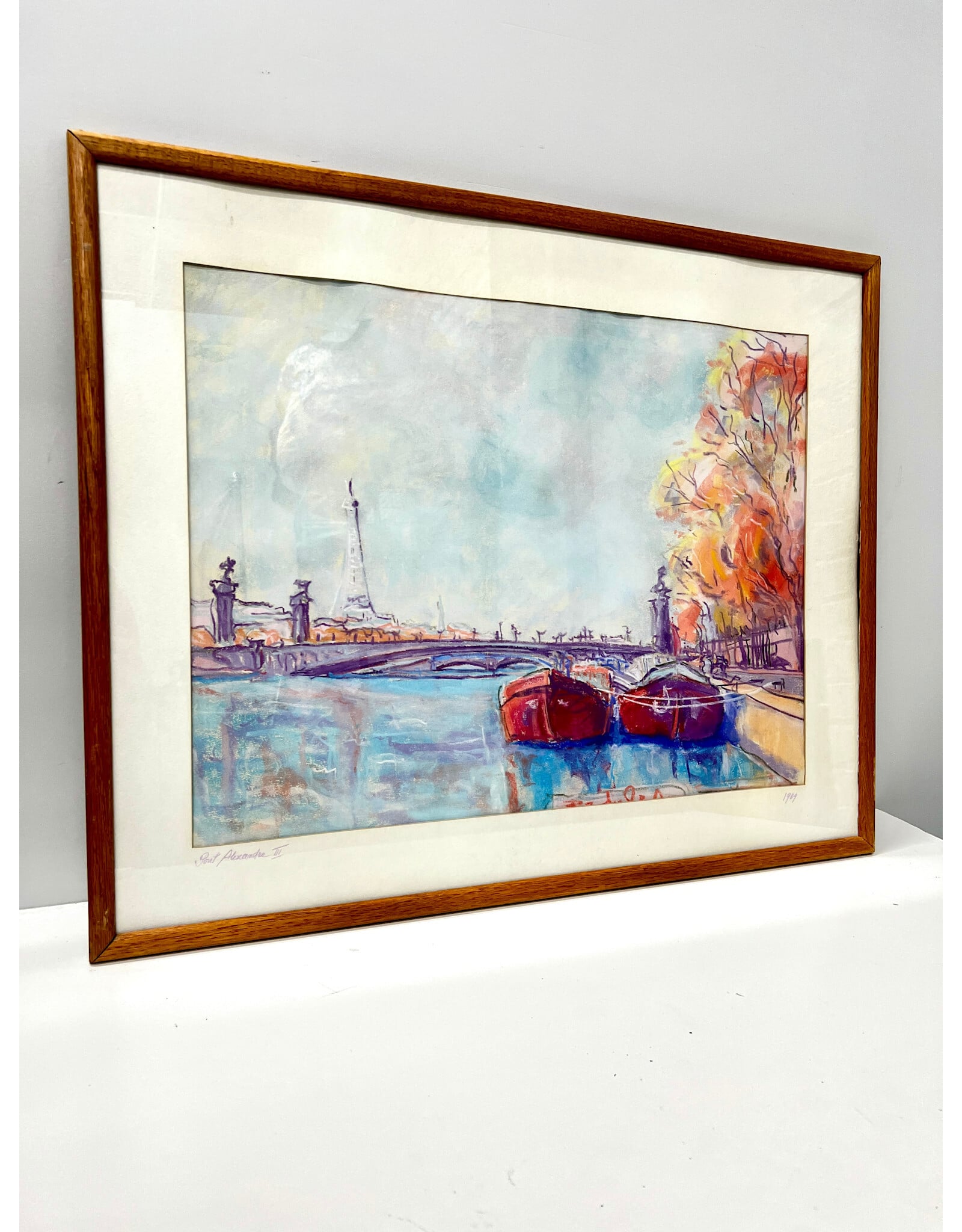 Pont Alexandre III, framed pastel drawing, sgnd l.l. 1984