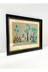 Framed Vintage African Folk Art Painting