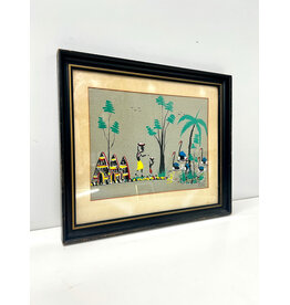 Framed Vintage African Folk Art Painting