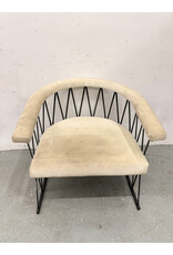 Cream Upholstered Barrel Geometric Armchair