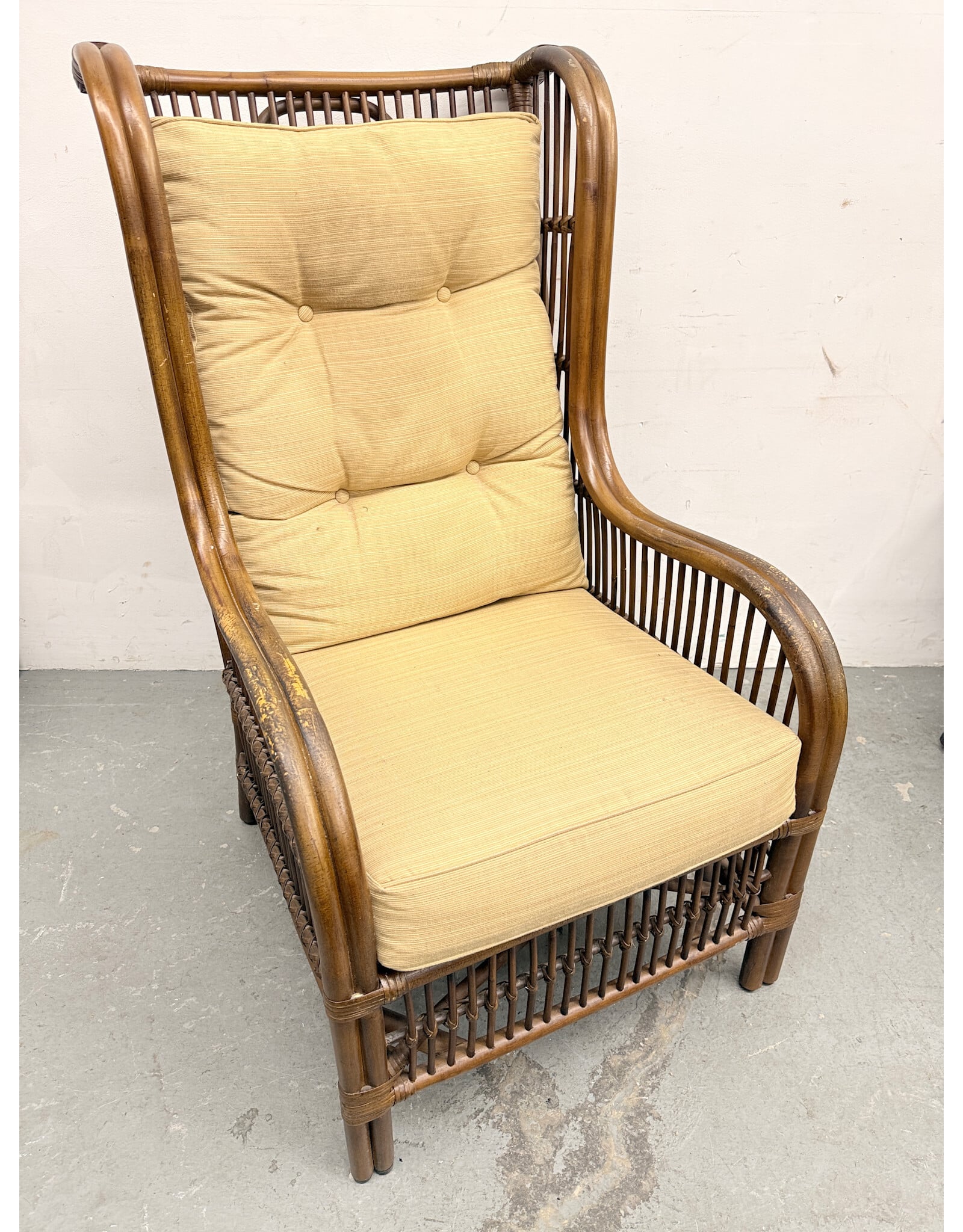 Vintage Boho Bamboo Wingback Lounge Chair