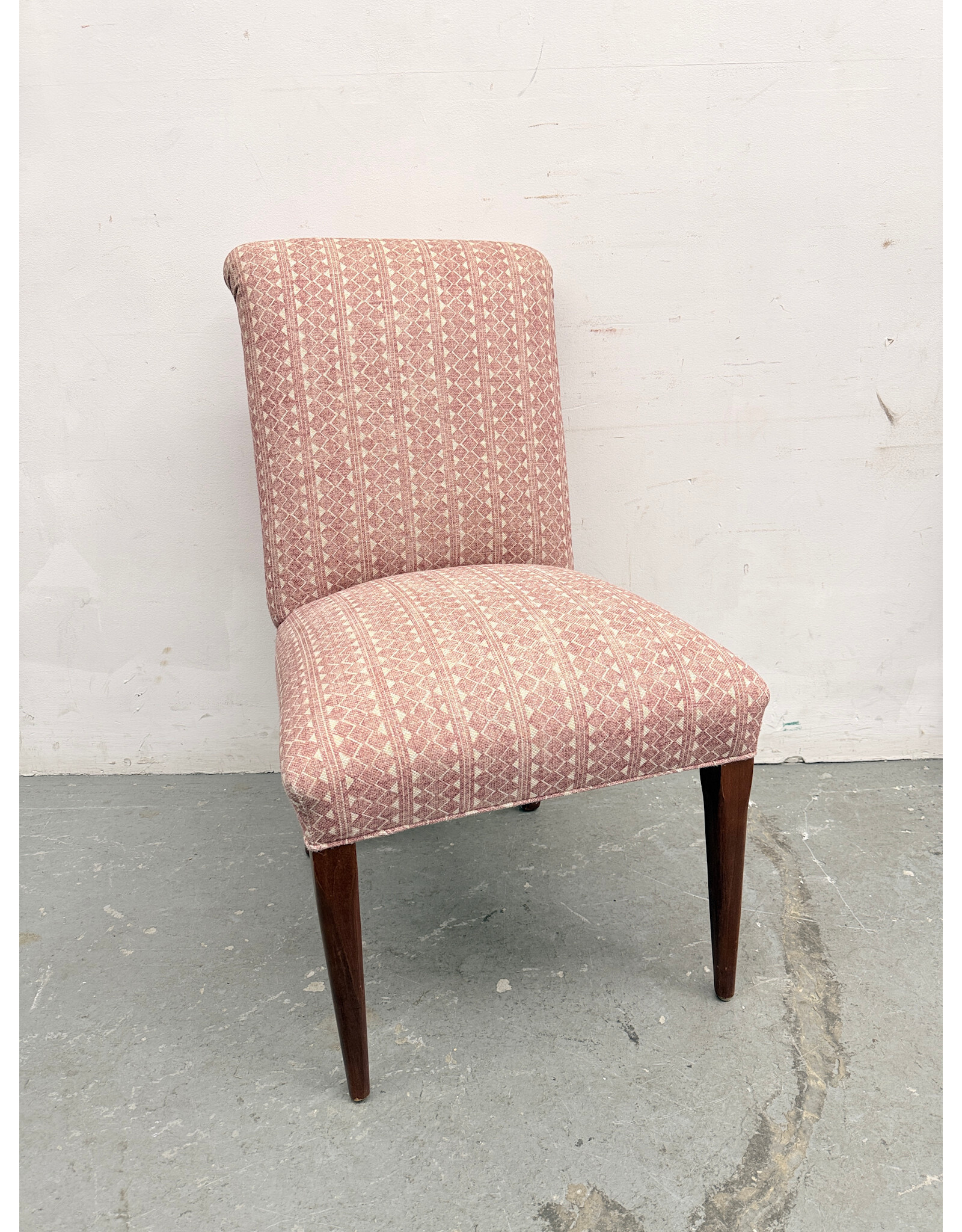 Geometric Upholstered Dining Chair with Walnut Legs