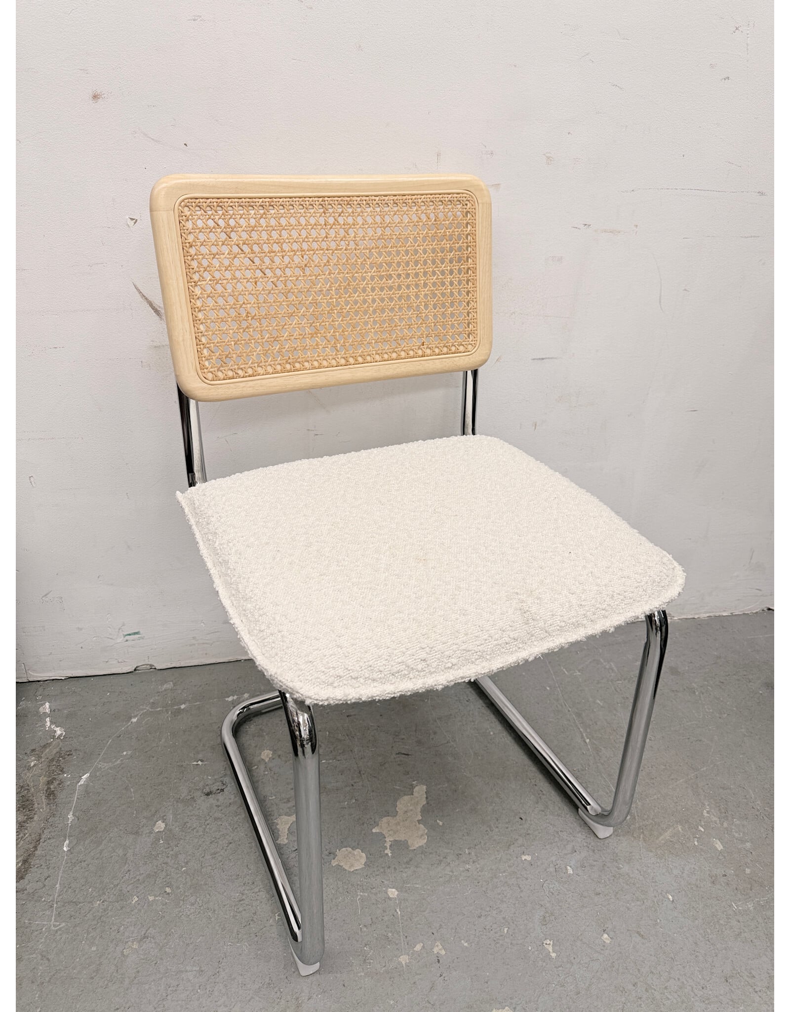 Cane. Chrome, and Boucle Chair