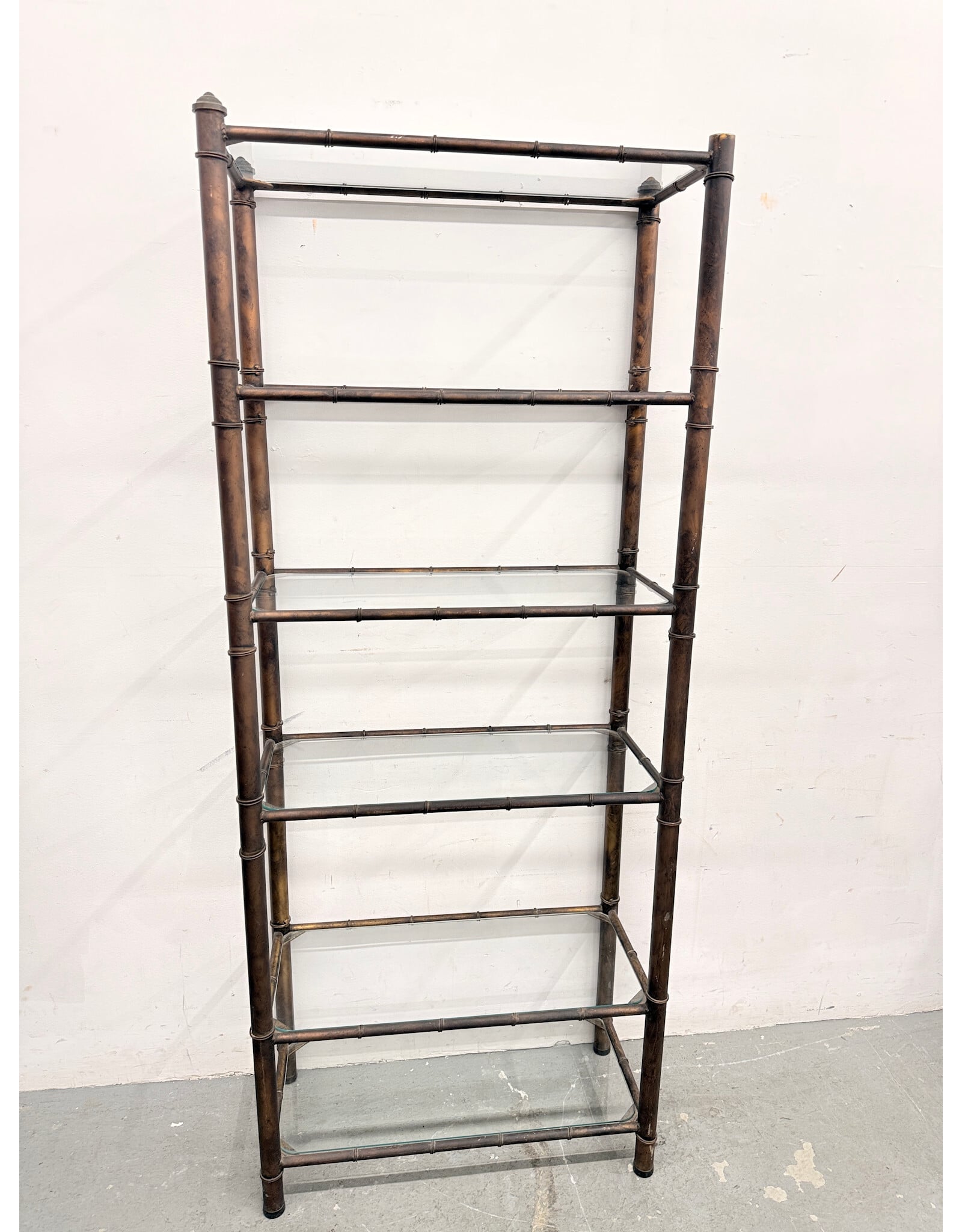 Glass and Faux Bamboo Etagere