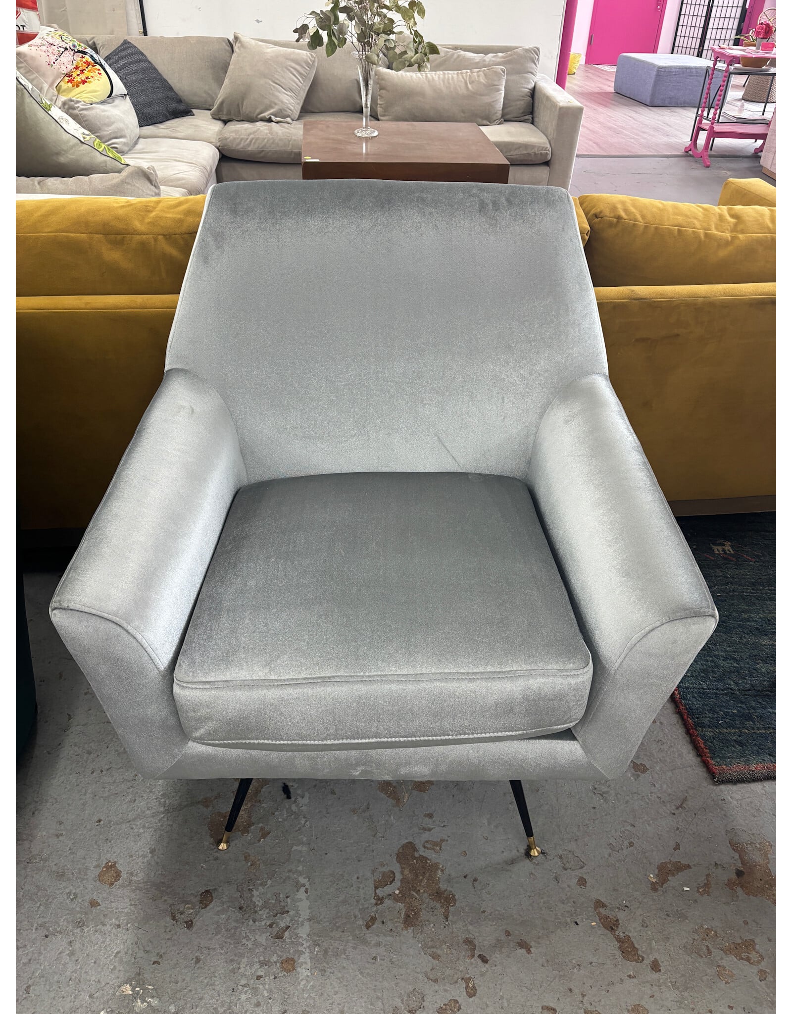 Silver Velvet Modern Accent Chair