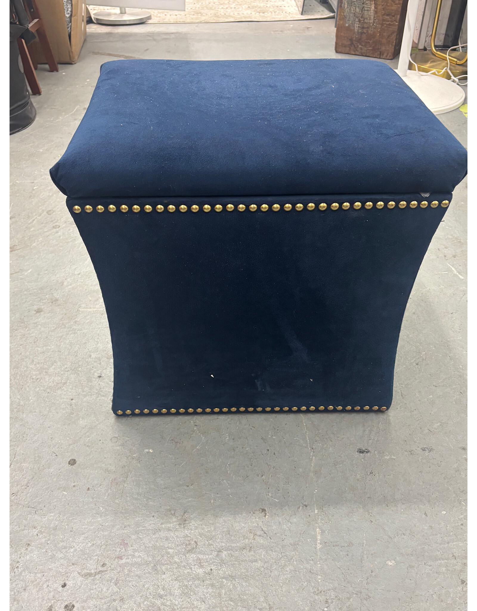 Navy Studded Storage Ottoman