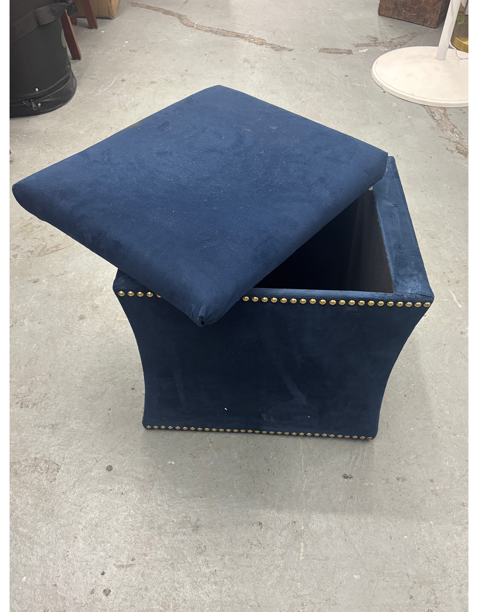 Navy Studded Storage Ottoman