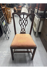 Chippendale Mahogany Cut out Dining Chair with Pink Checkered Cushion