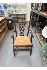 Chippendale Mahogany Cut out Captains Chair with Pink Checkered Cushion