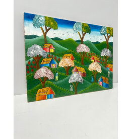 Folk Art Village Painting, sgnd Jesus