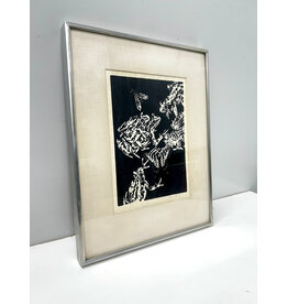 Froggies, framed linocut print, sgnd Reddink '71