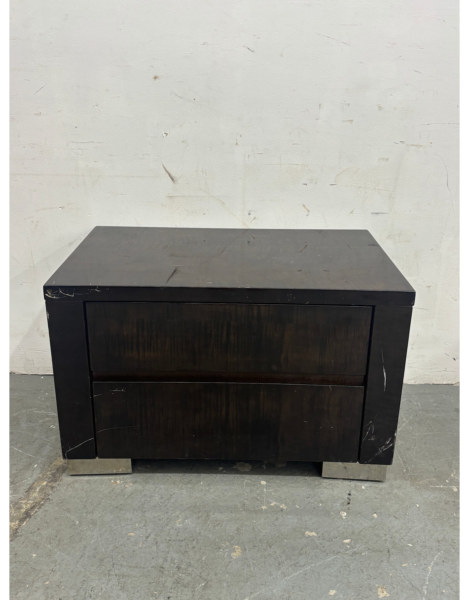 Dark Brown High Gloss Nightstand with Chrome Feet