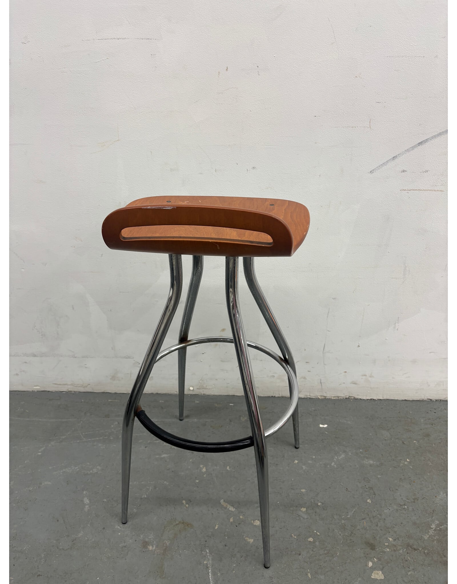 Chrome and Beech MCM Style Barstools