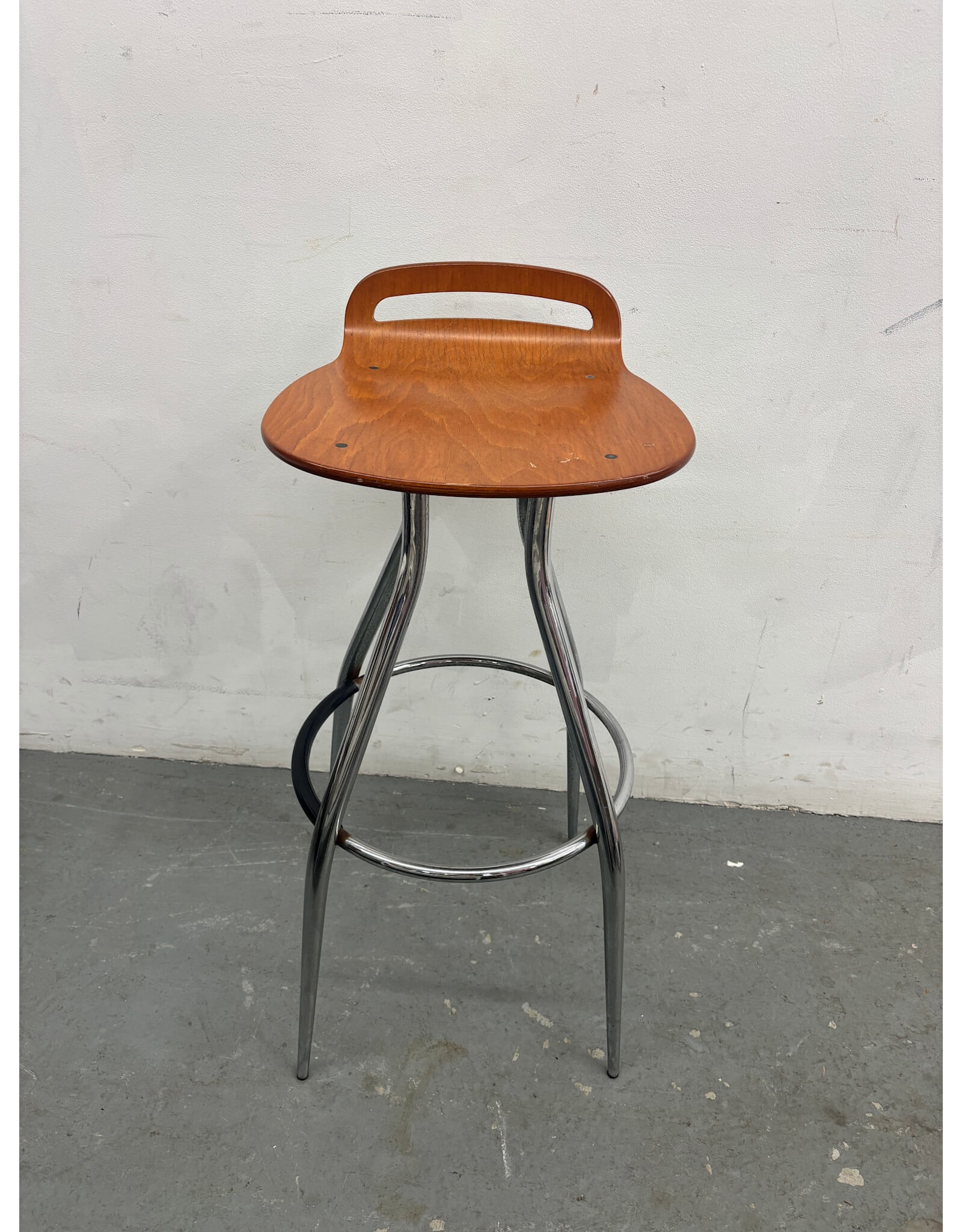 Chrome and Beech MCM Style Barstools