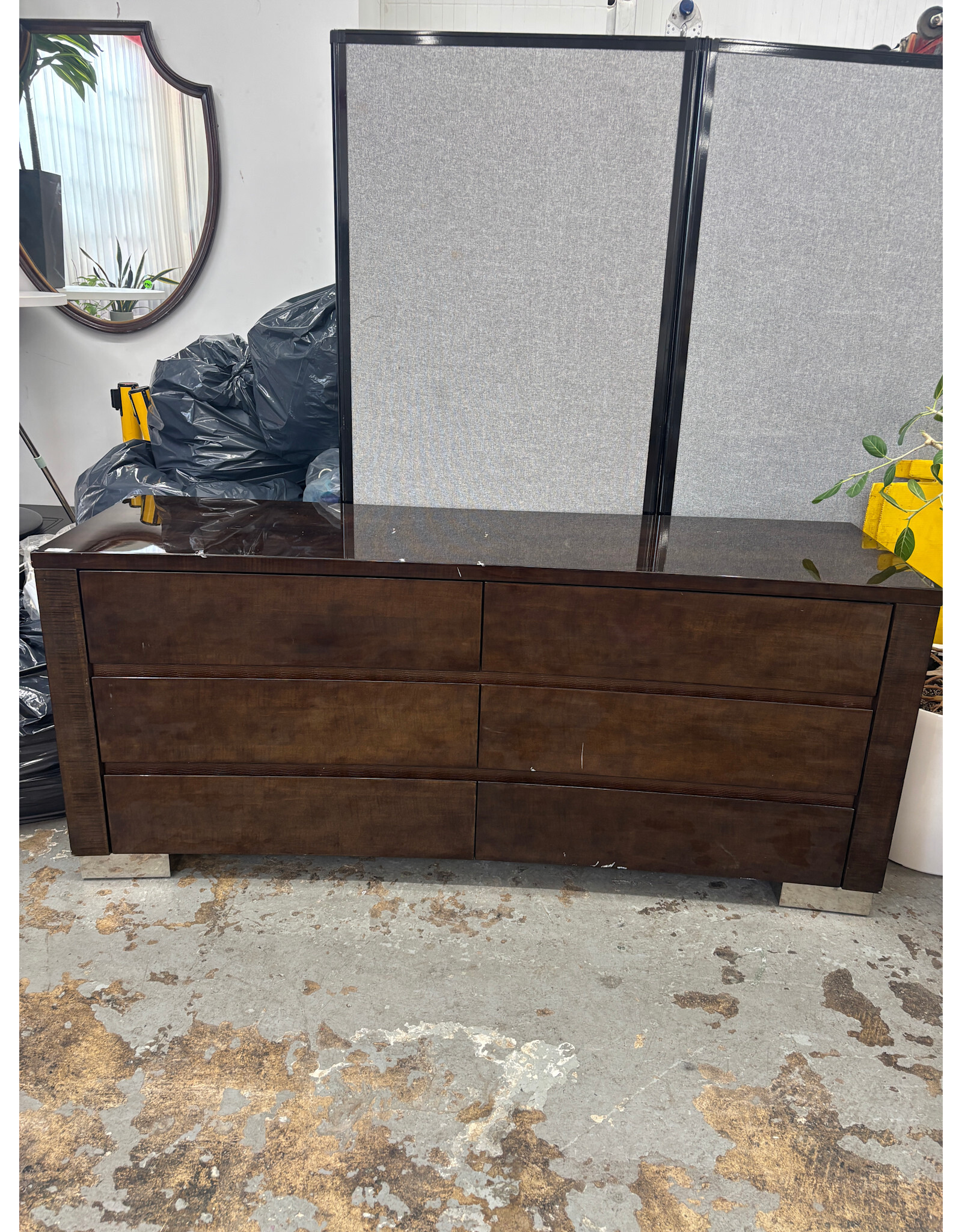 Dark Brown High Gloss Dresser with Chrome Feet