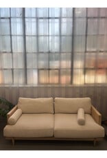 Beige, Light Oak, and Cane Low Sofa
