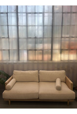 Beige, Light Oak, and Cane Low Sofa