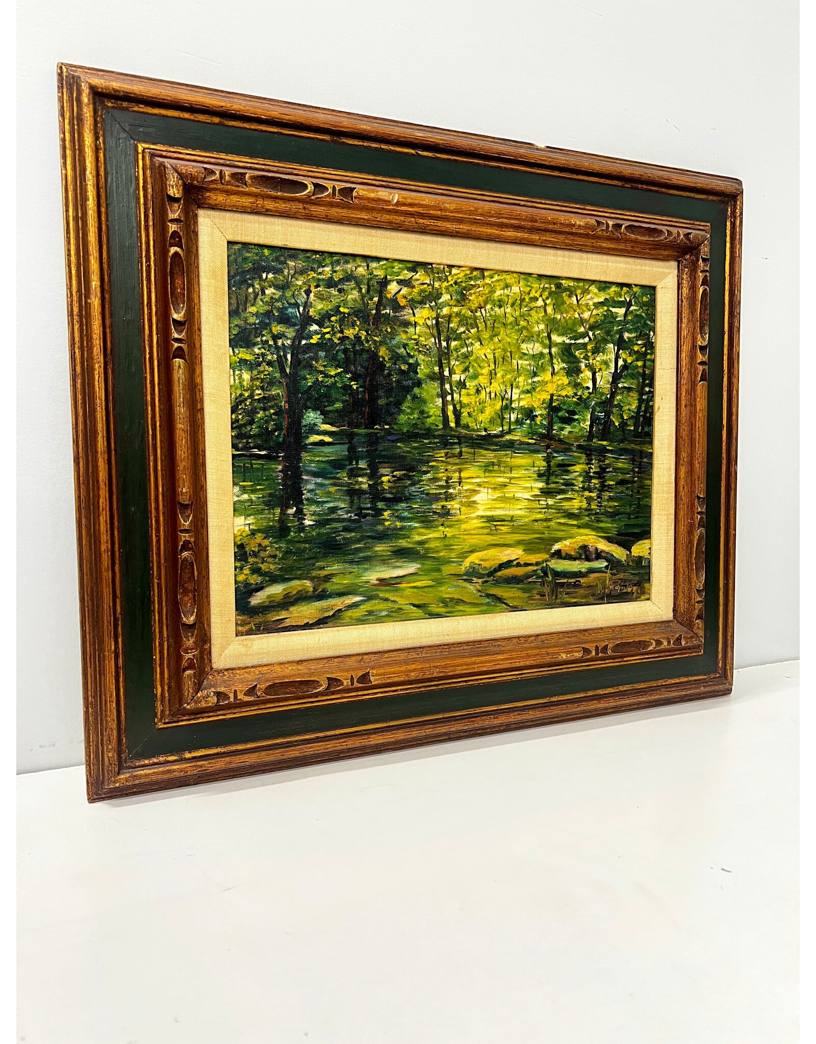 River Scene, framed painting on board, sgnd Davidson