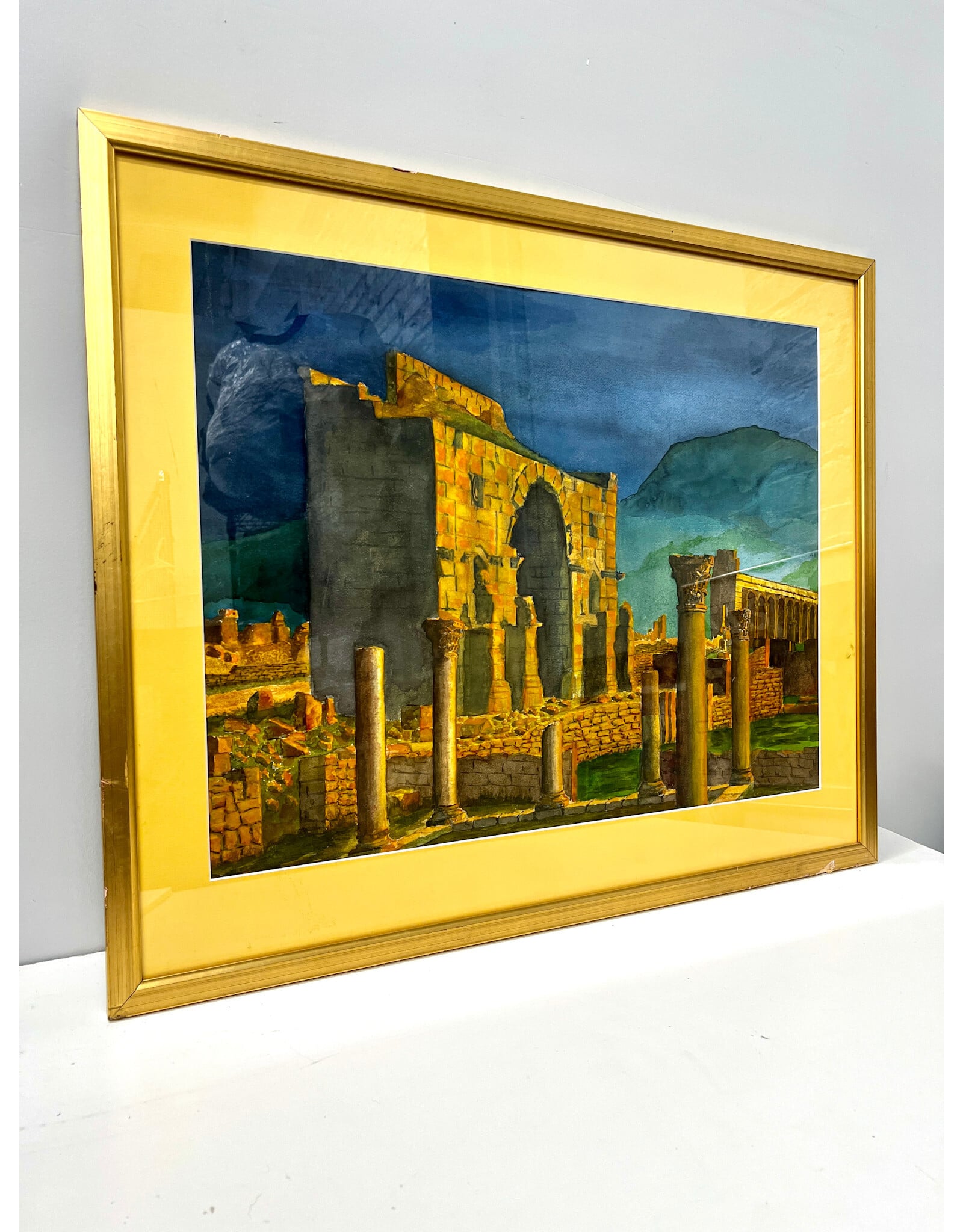 Taormina, framed watercolor painting