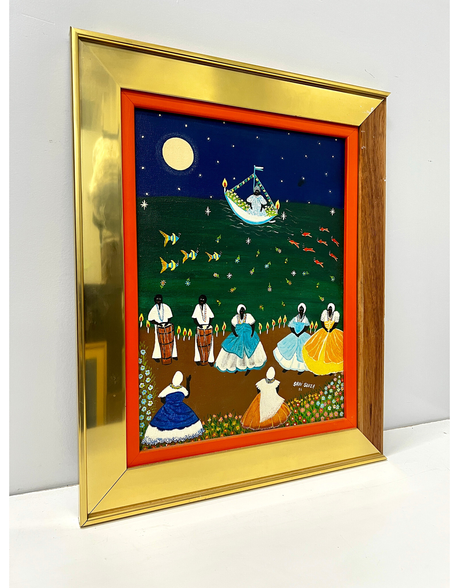 Coastal Scene, framed painting on canvas, sgnd Sadi Souza '86