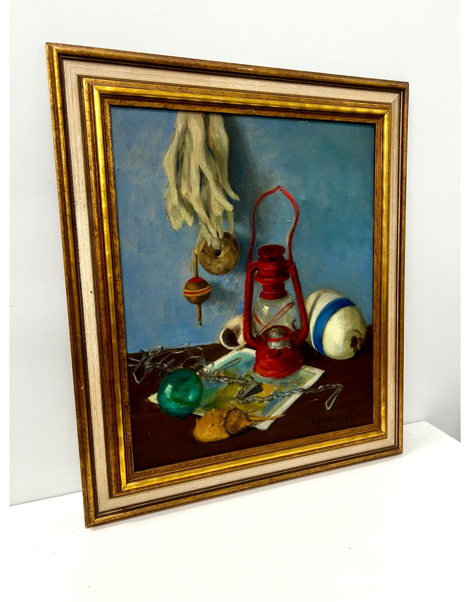 Harbor Days, framed painting on canvas, sgnd Oppenheim 1967