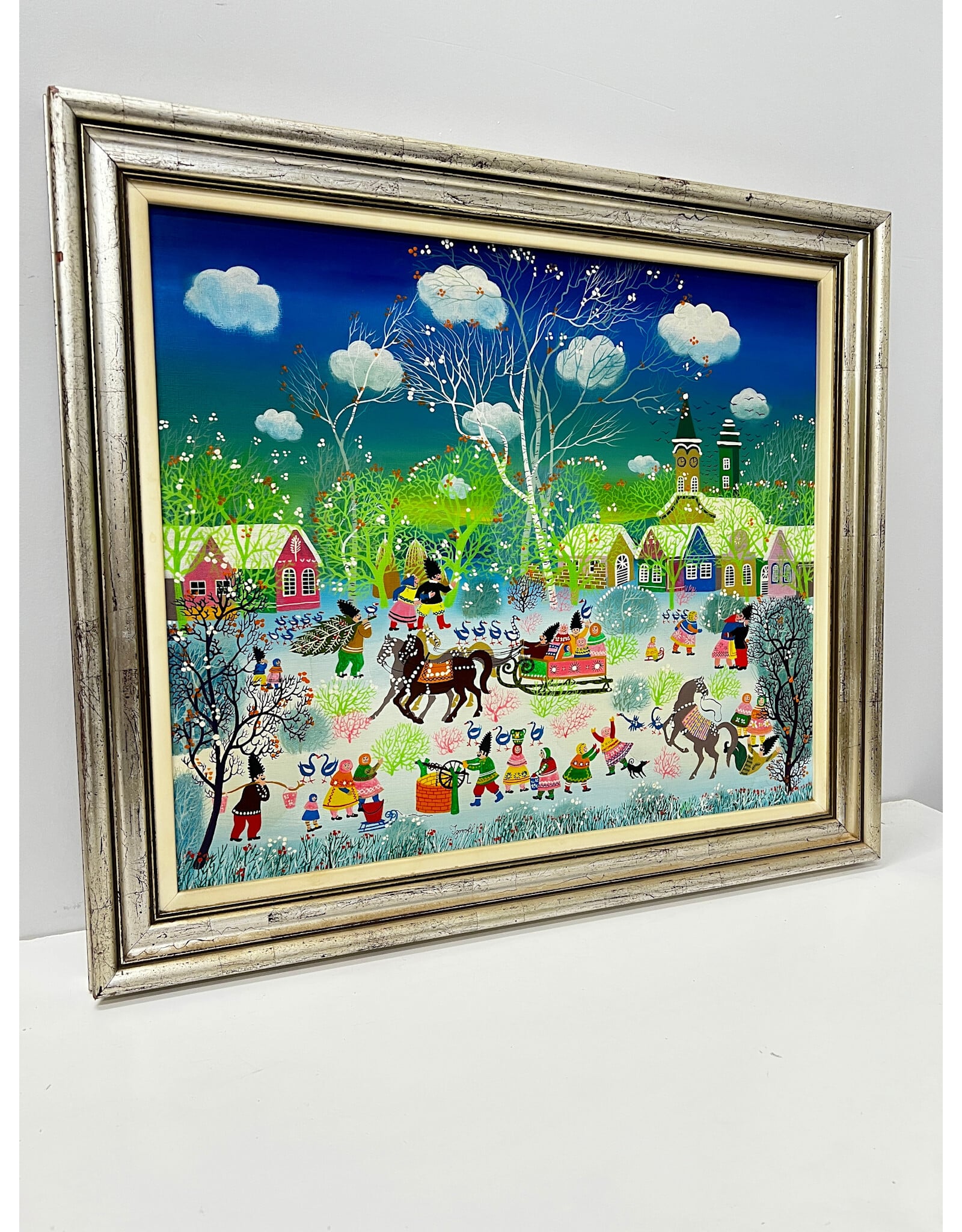 Winter Scene, framed painting on canvas