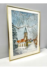 Churchyard, framed watercolor painting, sgnd KLABOUCH
