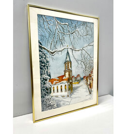 Churchyard, framed watercolor painting, sgnd KLABOUCH