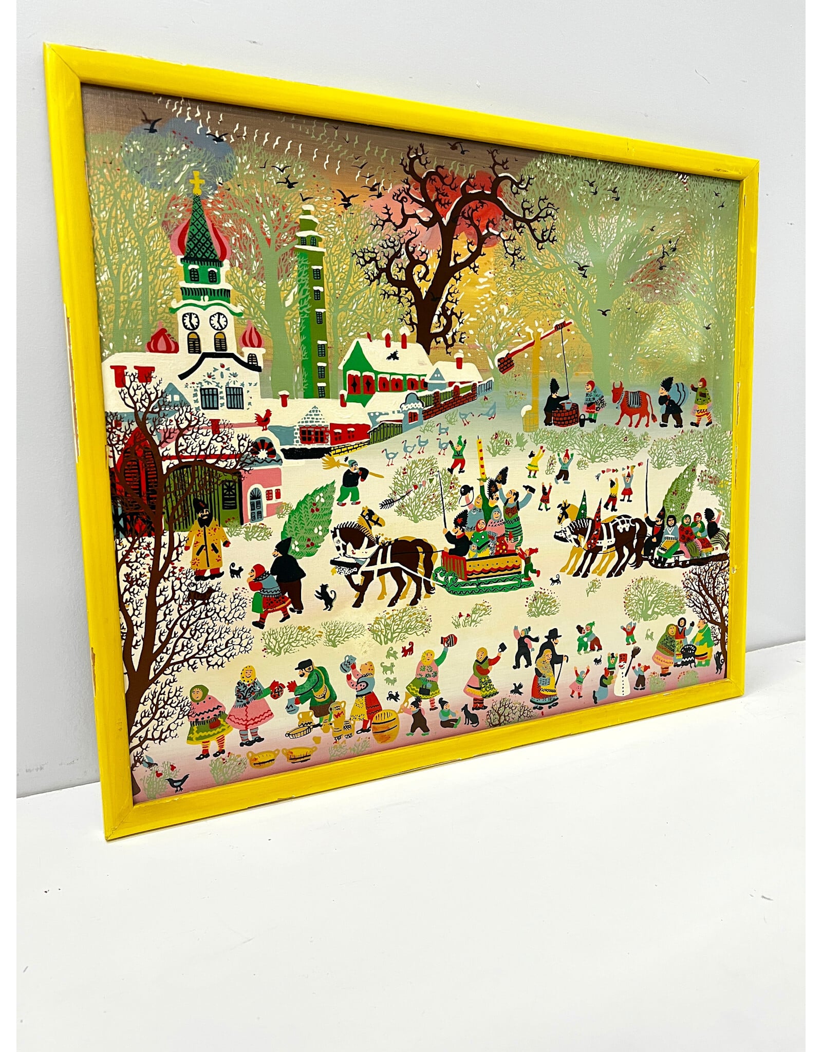 Village in Winter, framed painting on canvas