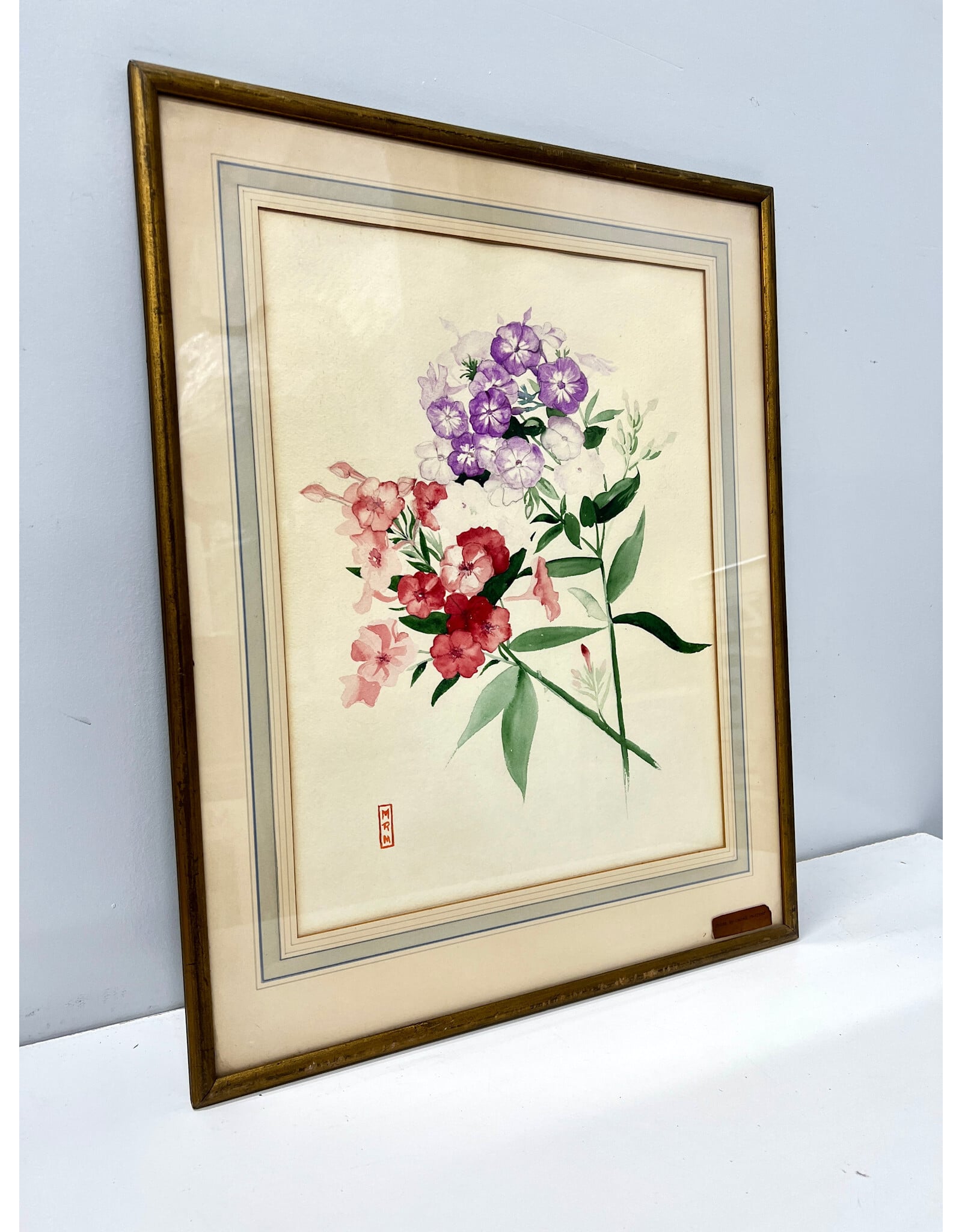Phlox, framed watercolor painting, sgnd Mabel MacIver