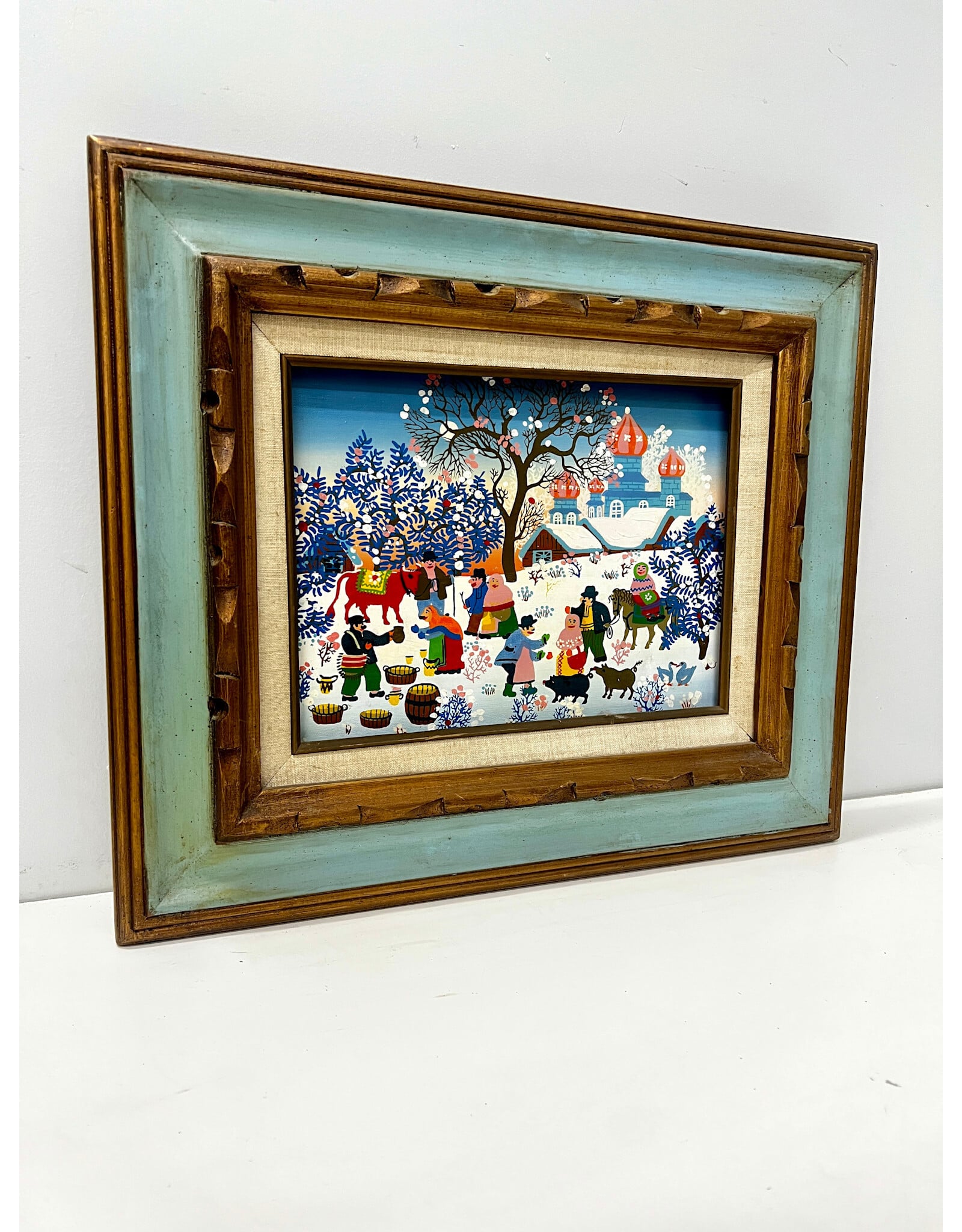 Village Yugoslavia, framed painting on canvas, sgnd Madeline Morrisson