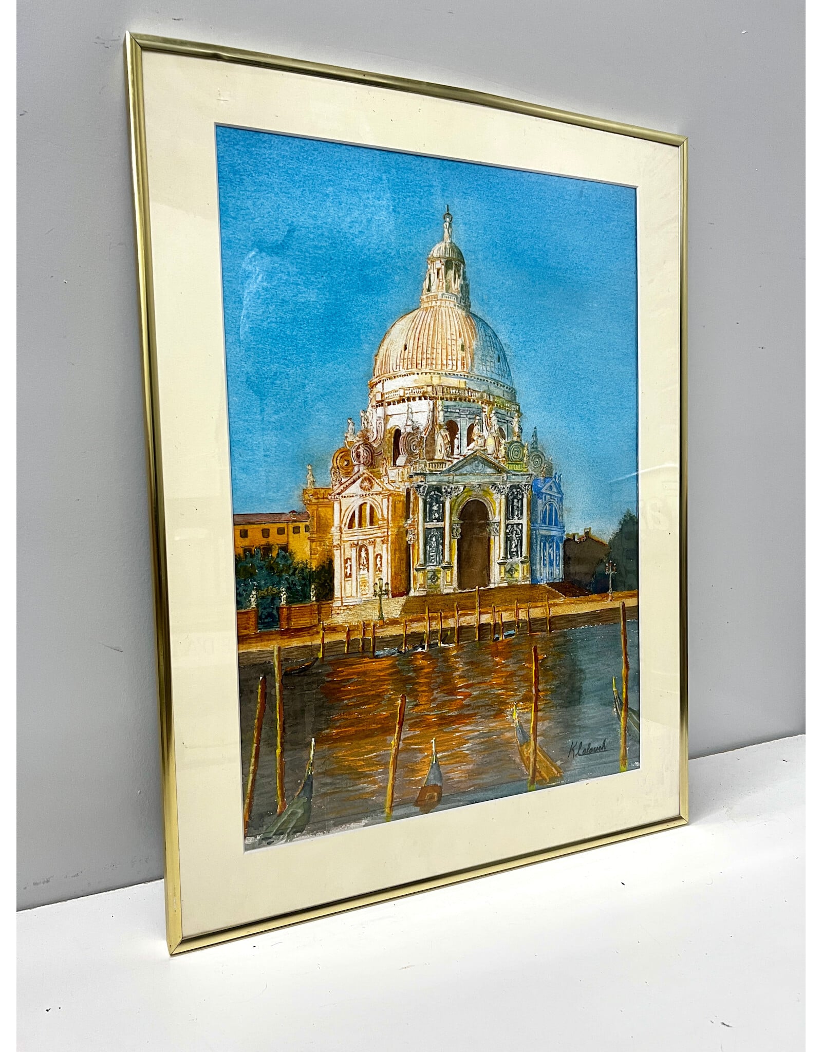 Basilica Santa Maria della Salute, framed watercolor painting, sgnd Klabouch