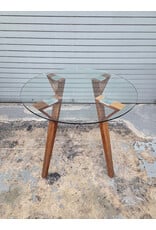 Glass Top with Wooden Legs Dining Table