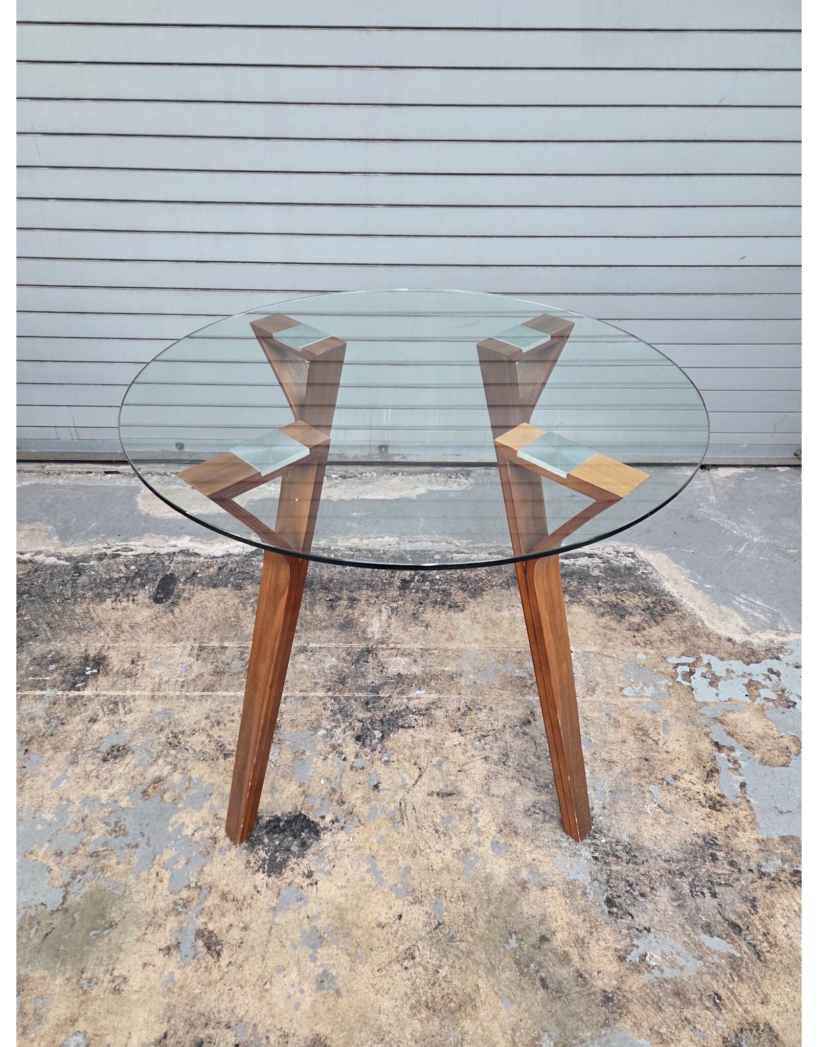 Glass Top with Wooden Legs Dining Table