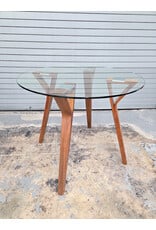Glass Top with Wooden Legs Dining Table