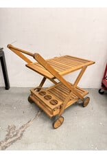 Wooden Trolley Bar Cart with Built in Wine Rack