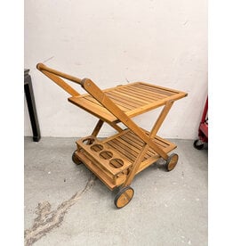 Wooden Trolley Bar Cart with Built in Wine Rack