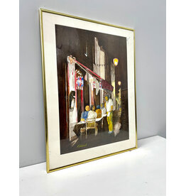 Patio at Night, framed watercolor painting, sgnd Klabouch
