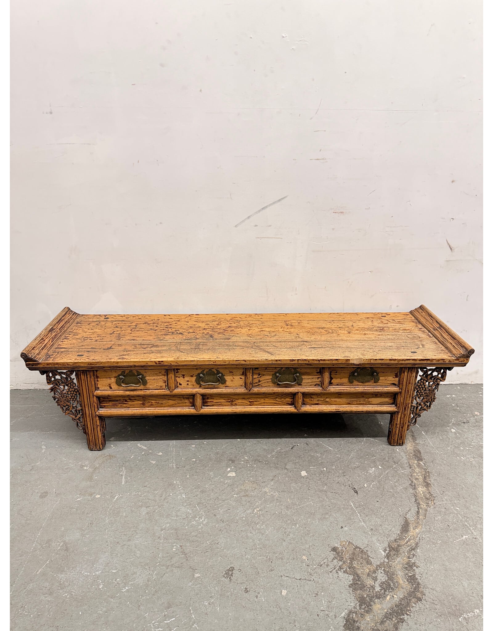 20th Century Chinese Elm Low Altar with 4-Drawers