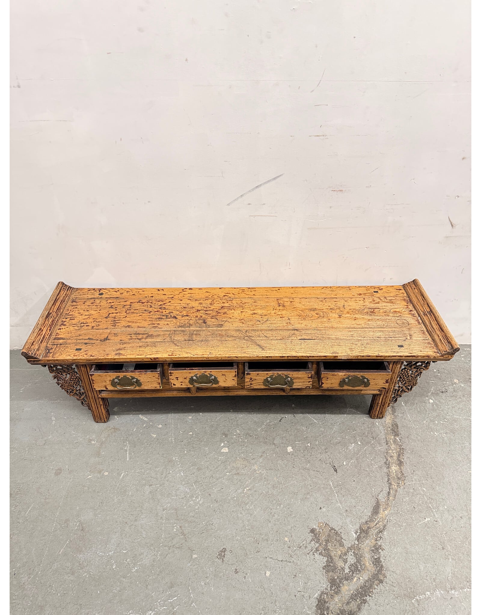 20th Century Chinese Elm Low Altar with 4-Drawers