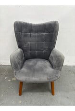 Grey Velvet Contemporary Wingback Chair