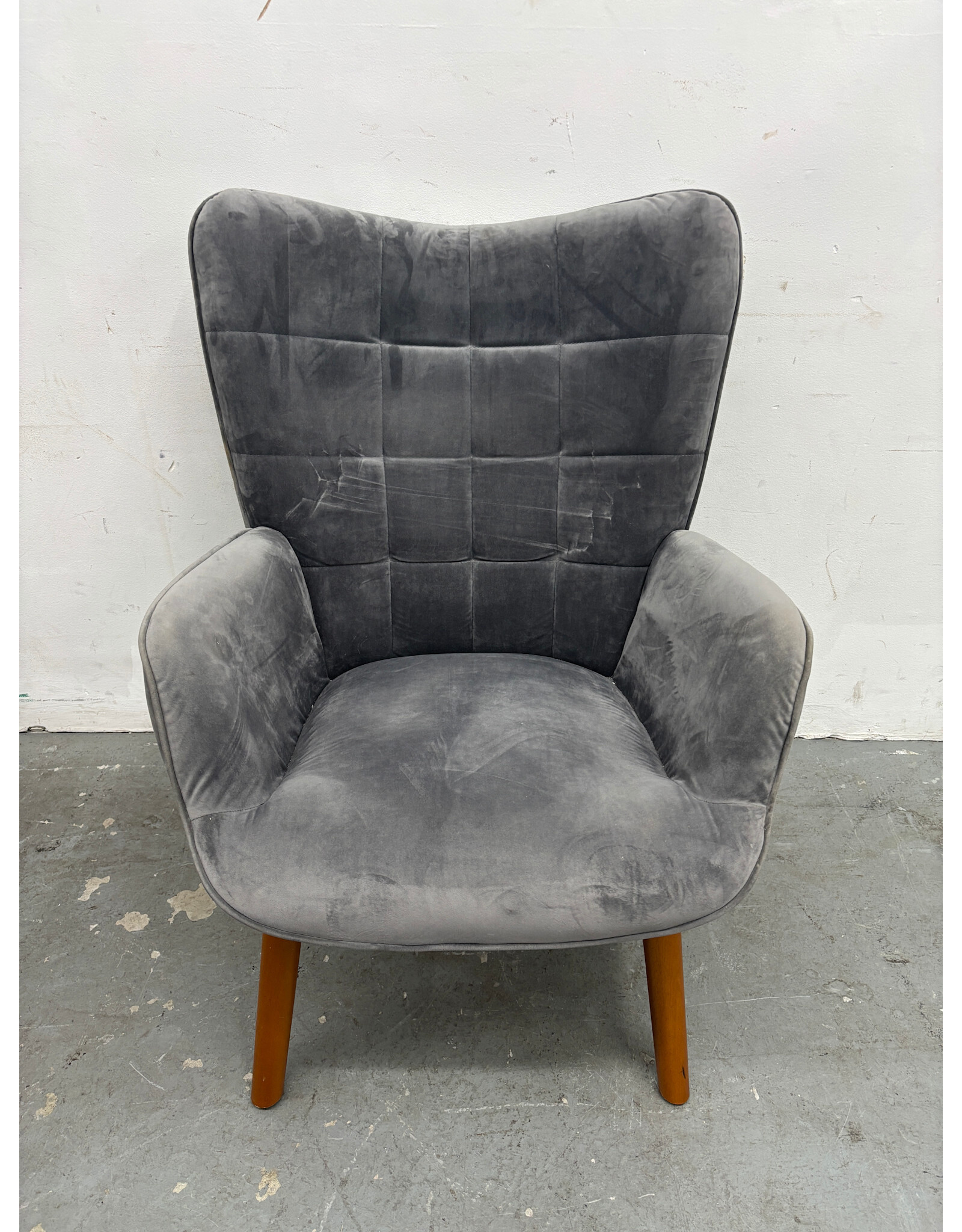 Grey Velvet Contemporary Wingback Chair