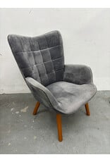 Grey Velvet Contemporary Wingback Chair