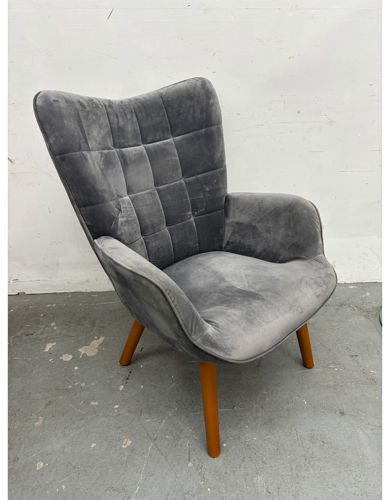 Grey Velvet Contemporary Wingback Chair