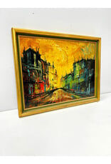 Golden Streetscape, framed painting on canvas